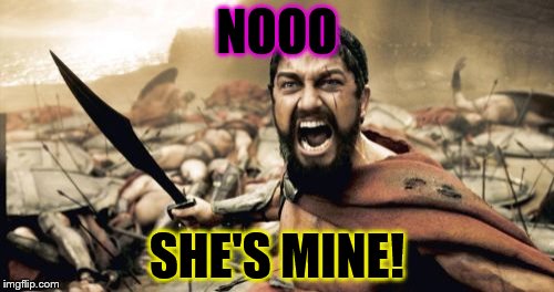 Sparta Leonidas Meme | NOOO; SHE'S MINE! | image tagged in memes,sparta leonidas | made w/ Imgflip meme maker