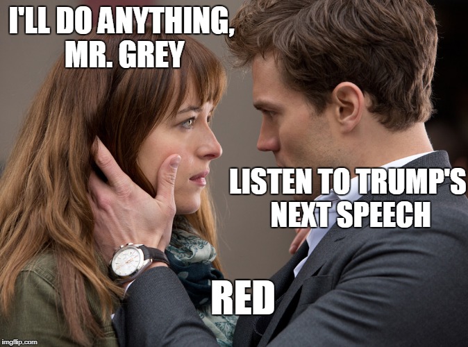 50 shades of gems | I'LL DO ANYTHING, MR. GREY; LISTEN TO TRUMP'S NEXT SPEECH; RED | image tagged in 50 shades of gems,president trump | made w/ Imgflip meme maker