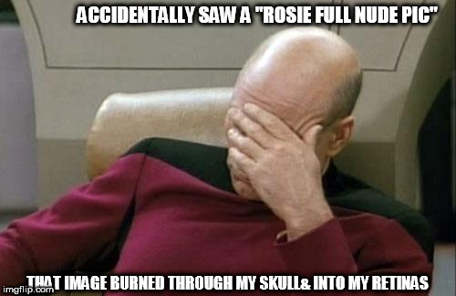 that wasn't  good  | ACCIDENTALLY SAW A "ROSIE FULL NUDE PIC"; THAT IMAGE BURNED THROUGH MY SKULL& INTO MY RETINAS | image tagged in memes,captain picard facepalm,rosie nude pic,aaaaaaaaaaaaah,accident,retinas | made w/ Imgflip meme maker