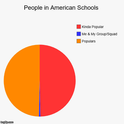 People in American Schools | Populars, Me & My Group/Squad, Kinda Popular | image tagged in funny,pie charts | made w/ Imgflip chart maker