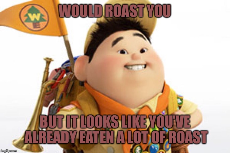WOULD ROAST YOU; BUT IT LOOKS LIKE YOU’VE ALREADY EATEN A LOT OF ROAST | image tagged in memes,up,russell,roast | made w/ Imgflip meme maker