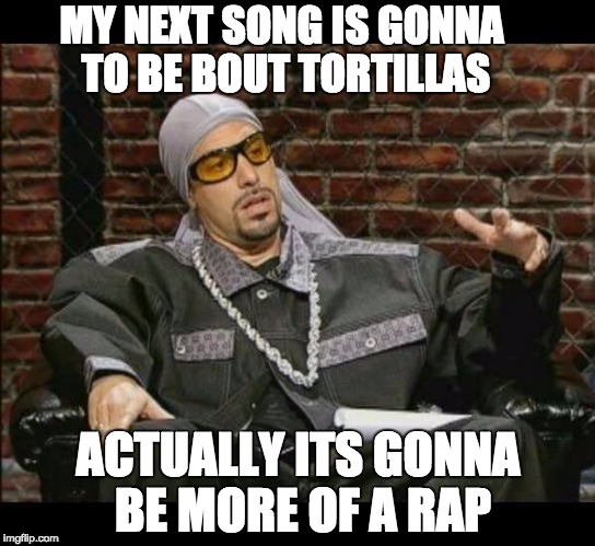Rapper Singer Hiphop | MY NEXT SONG IS GONNA TO BE BOUT TORTILLAS; ACTUALLY ITS GONNA BE MORE OF A RAP | image tagged in rapper singer hiphop | made w/ Imgflip meme maker