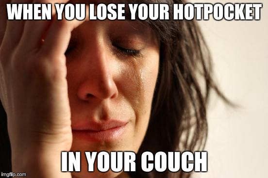 First World Problems Meme | WHEN YOU LOSE YOUR HOTPOCKET; IN YOUR COUCH | image tagged in memes,first world problems | made w/ Imgflip meme maker