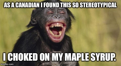 AS A CANADIAN I FOUND THIS SO STEREOTYPICAL I CHOKED ON MY MAPLE SYRUP. | made w/ Imgflip meme maker