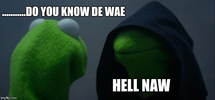 Evil Kermit | ...........DO YOU KNOW DE WAE; HELL NAW | image tagged in memes,evil kermit | made w/ Imgflip meme maker