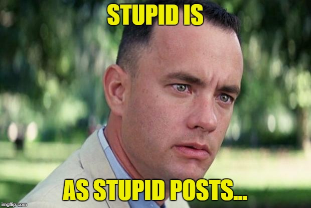 And Just Like That Meme |  STUPID IS; AS STUPID POSTS... | image tagged in forrest gump | made w/ Imgflip meme maker