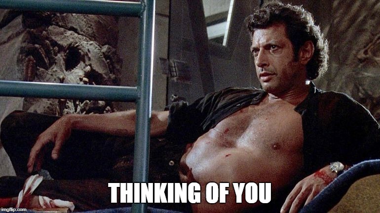 THINKING OF YOU | image tagged in jeff goldblum,jurassic park | made w/ Imgflip meme maker