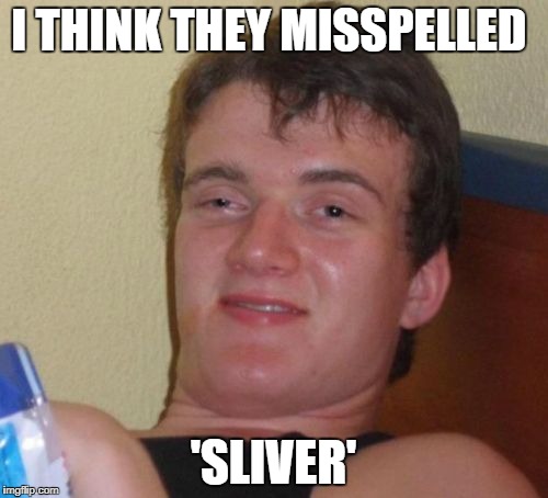 10 Guy Meme | I THINK THEY MISSPELLED 'SLIVER' | image tagged in memes,10 guy | made w/ Imgflip meme maker