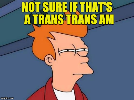 Futurama Fry Meme | NOT SURE IF THAT'S  A TRANS TRANS AM | image tagged in memes,futurama fry | made w/ Imgflip meme maker