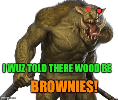 . • I WUZ TOLD THERE WOOD BE BROWNIES! | made w/ Imgflip meme maker
