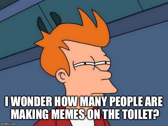 Can't be just me.  | I WONDER HOW MANY PEOPLE ARE MAKING MEMES ON THE TOILET? | image tagged in memes,futurama fry | made w/ Imgflip meme maker