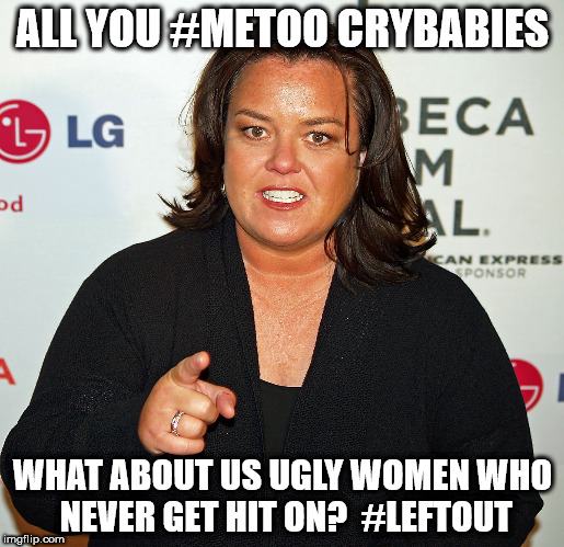 ALL YOU #METOO CRYBABIES; WHAT ABOUT US UGLY WOMEN WHO NEVER GET HIT ON?  #LEFTOUT | image tagged in rosie odonnell indignant | made w/ Imgflip meme maker