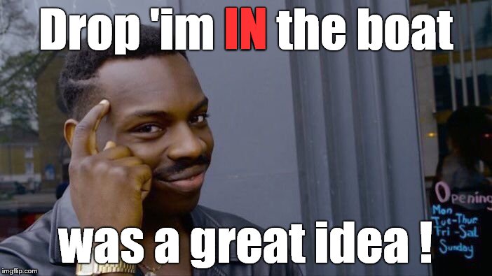 Roll Safe Think About It Meme | Drop 'im IN the boat was a great idea ! IN | image tagged in memes,roll safe think about it | made w/ Imgflip meme maker