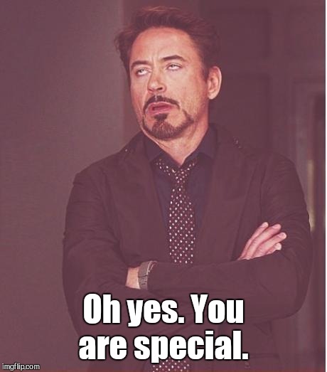 Face You Make Robert Downey Jr Meme | Oh yes. You are special. | image tagged in memes,face you make robert downey jr | made w/ Imgflip meme maker