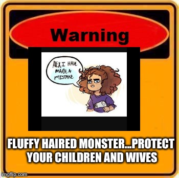 Warning Sign Meme | FLUFFY HAIRED MONSTER...PROTECT YOUR CHILDREN AND WIVES | image tagged in memes,warning sign | made w/ Imgflip meme maker