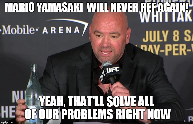 dana white bald pimp | MARIO YAMASAKI  WILL NEVER REF AGAIN! YEAH, THAT'LL SOLVE ALL OF OUR PROBLEMS RIGHT NOW | image tagged in dana white,ufc,mma,conor mcgregor,wwe,sucks | made w/ Imgflip meme maker