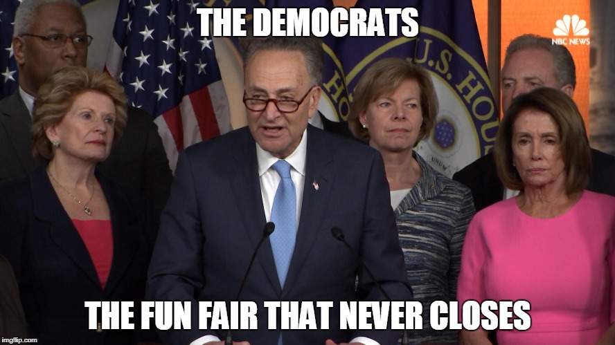 Democrat congressmen | THE DEMOCRATS; THE FUN FAIR THAT NEVER CLOSES | image tagged in democrat congressmen | made w/ Imgflip meme maker