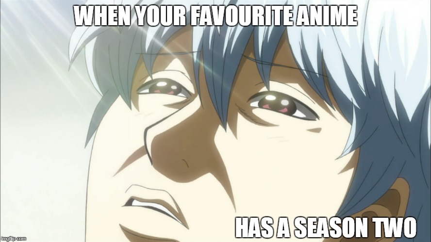 Anime season 2 | WHEN YOUR FAVOURITE ANIME; HAS A SEASON TWO | image tagged in anime,gintama | made w/ Imgflip meme maker