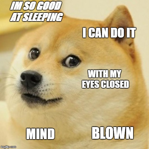Doge Meme | IM SO GOOD AT SLEEPING; I CAN DO IT; WITH MY EYES CLOSED; BLOWN; MIND | image tagged in memes,doge | made w/ Imgflip meme maker