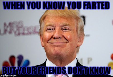 Donald trump approves | WHEN YOU KNOW YOU FARTED; BUT YOUR FRIENDS DON'T KNOW | image tagged in donald trump approves | made w/ Imgflip meme maker