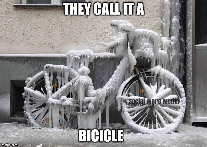 What do you call a frozen Bicycle ?  | THEY CALL IT A; BICICLE | image tagged in bicycle,ice,icicle,frozen,winter,orillia | made w/ Imgflip meme maker