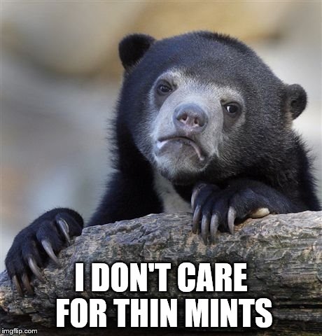 I really don't. | I DON'T CARE FOR THIN MINTS | image tagged in memes,confession bear | made w/ Imgflip meme maker