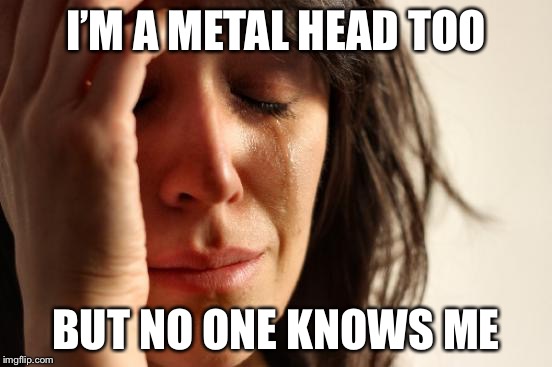 Iron maiden... Van Halen... Metallica... megadeth... I love ‘em all | I’M A METAL HEAD TOO; BUT NO ONE KNOWS ME | image tagged in memes,first world problems,powermetalhead,metallica | made w/ Imgflip meme maker