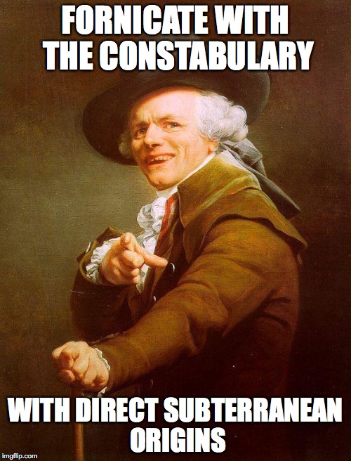 NWA- F**k the Police archaic rap! | FORNICATE WITH THE CONSTABULARY; WITH DIRECT SUBTERRANEAN ORIGINS | image tagged in archaic rap,joseph ducreux,nwa,lol,memes | made w/ Imgflip meme maker