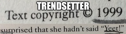 This book is a trendsetter | TRENDSETTER | image tagged in yeet,trendsetter,coincidence i think not | made w/ Imgflip meme maker