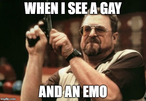Am I The Only One Around Here | WHEN I SEE A GAY; AND AN EMO | image tagged in memes,am i the only one around here | made w/ Imgflip meme maker