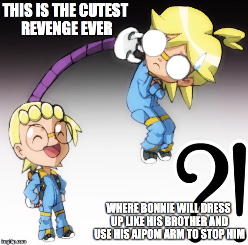 Cutest Revenge | THIS IS THE CUTEST REVENGE EVER; WHERE BONNIE WILL DRESS UP LIKE HIS BROTHER AND USE HIS AIPOM ARM TO STOP HIM | image tagged in pokemon,clemont,bonnie,memes | made w/ Imgflip meme maker