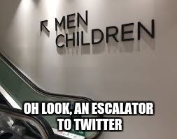 escalator to twitter | OH LOOK, AN ESCALATOR TO TWITTER | image tagged in twitter | made w/ Imgflip meme maker