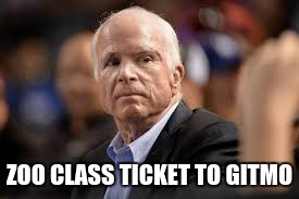 John McCain Zoo Class Ticket To GITMO | ZOO CLASS TICKET TO GITMO | image tagged in john mccain zoo class ticket to gitmo | made w/ Imgflip meme maker