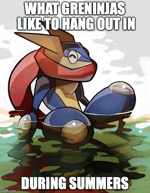 Greninja in Water | WHAT GRENINJAS LIKE TO HANG OUT IN; DURING SUMMERS | image tagged in greninja,pokemon,memes | made w/ Imgflip meme maker