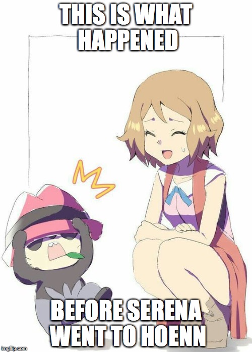 Pancham With Serena's Hat | THIS IS WHAT HAPPENED; BEFORE SERENA WENT TO HOENN | image tagged in pancham,serena,pokemon,memes | made w/ Imgflip meme maker