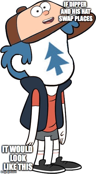 Dipper Swap | IF DIPPER AND HIS HAT SWAP PLACES; IT WOULD LOOK LIKE THIS | image tagged in dipper pines,gravity falls,memes | made w/ Imgflip meme maker