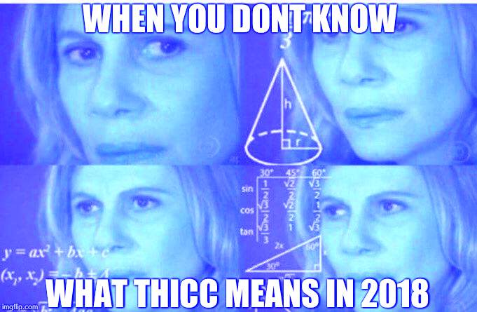 Math lady/Confused lady | WHEN YOU DONT KNOW; WHAT THICC MEANS IN 2018 | image tagged in math lady/confused lady | made w/ Imgflip meme maker