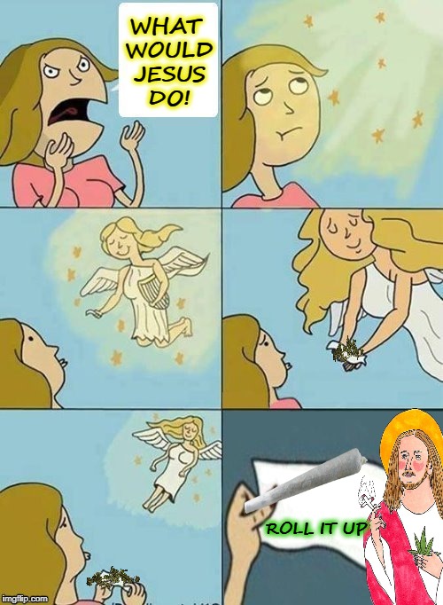 No bong tokes for Jesus  | WHAT WOULD JESUS DO! ROLL IT UP | image tagged in we don't care,joint,jesus said,wwjd,memes,funny | made w/ Imgflip meme maker