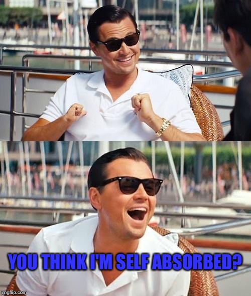 Leonardo Dicaprio Wolf Of Wall Street Meme | YOU THINK I'M SELF ABSORBED? | image tagged in memes,leonardo dicaprio wolf of wall street | made w/ Imgflip meme maker