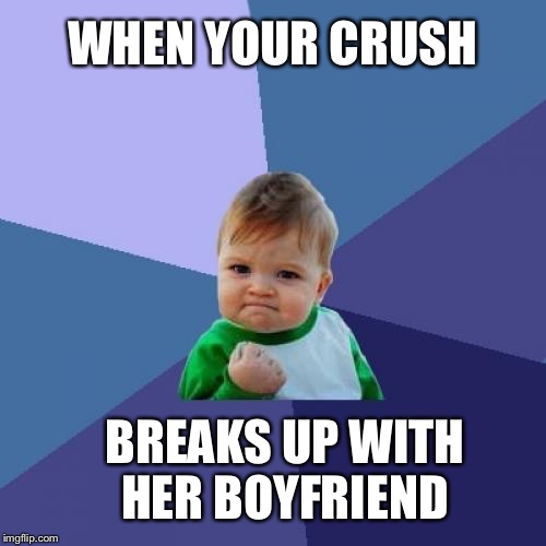 Success Kid | WHEN YOUR CRUSH; BREAKS UP WITH HER BOYFRIEND | image tagged in memes,success kid | made w/ Imgflip meme maker