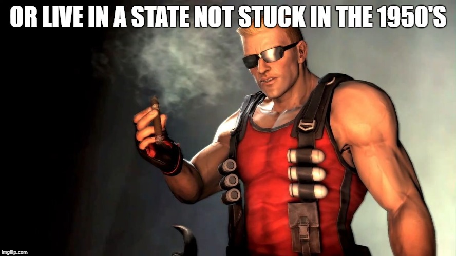 Duke | OR LIVE IN A STATE NOT STUCK IN THE 1950'S | image tagged in duke | made w/ Imgflip meme maker