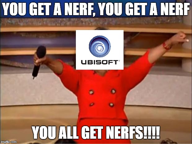 Oprah You Get A Meme | YOU GET A NERF, YOU GET A NERF; YOU ALL GET NERFS!!!! | image tagged in memes,oprah you get a | made w/ Imgflip meme maker