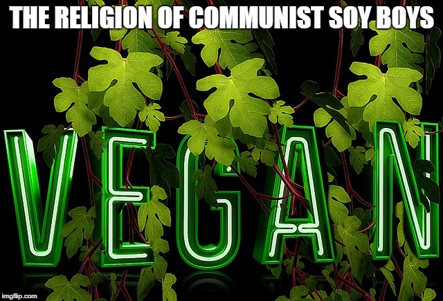 vegan soy boys | THE RELIGION OF COMMUNIST SOY BOYS | image tagged in vegan,sjw,communist,socialist,trump,hunting | made w/ Imgflip meme maker