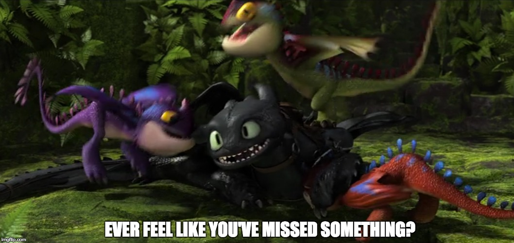 EVER FEEL LIKE YOU'VE MISSED SOMETHING? | image tagged in toothless,how to train your dragon | made w/ Imgflip meme maker