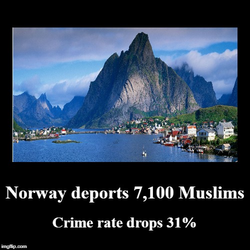 Norway Uncucked: Deports 7,100 Muslims | image tagged in norway,deport muslims,crime rate drops,norway uncucked | made w/ Imgflip demotivational maker