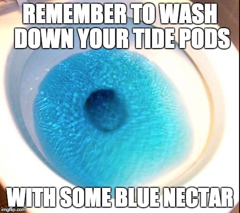 REMEMBER TO WASH DOWN YOUR TIDE PODS; WITH SOME BLUE NECTAR | image tagged in tide pod challenge | made w/ Imgflip meme maker