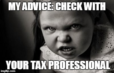 When in Doubt | MY ADVICE: CHECK WITH; YOUR TAX PROFESSIONAL | image tagged in alice malice,taxes | made w/ Imgflip meme maker