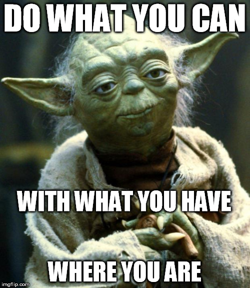 Star Wars Yoda Meme | DO WHAT YOU CAN WHERE YOU ARE WITH WHAT YOU HAVE | image tagged in memes,star wars yoda | made w/ Imgflip meme maker