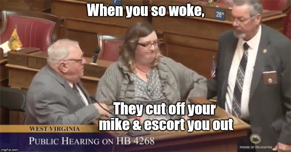 When you so woke, They cut off your mike & escort you out | image tagged in lissa lucas | made w/ Imgflip meme maker