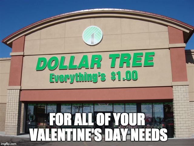 FOR ALL OF YOUR VALENTINE'S DAY NEEDS | image tagged in dollar tree,valentine's day | made w/ Imgflip meme maker